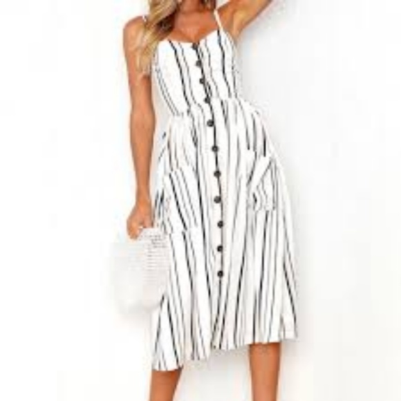 Striped button front midi dress - Picture 4 of 8